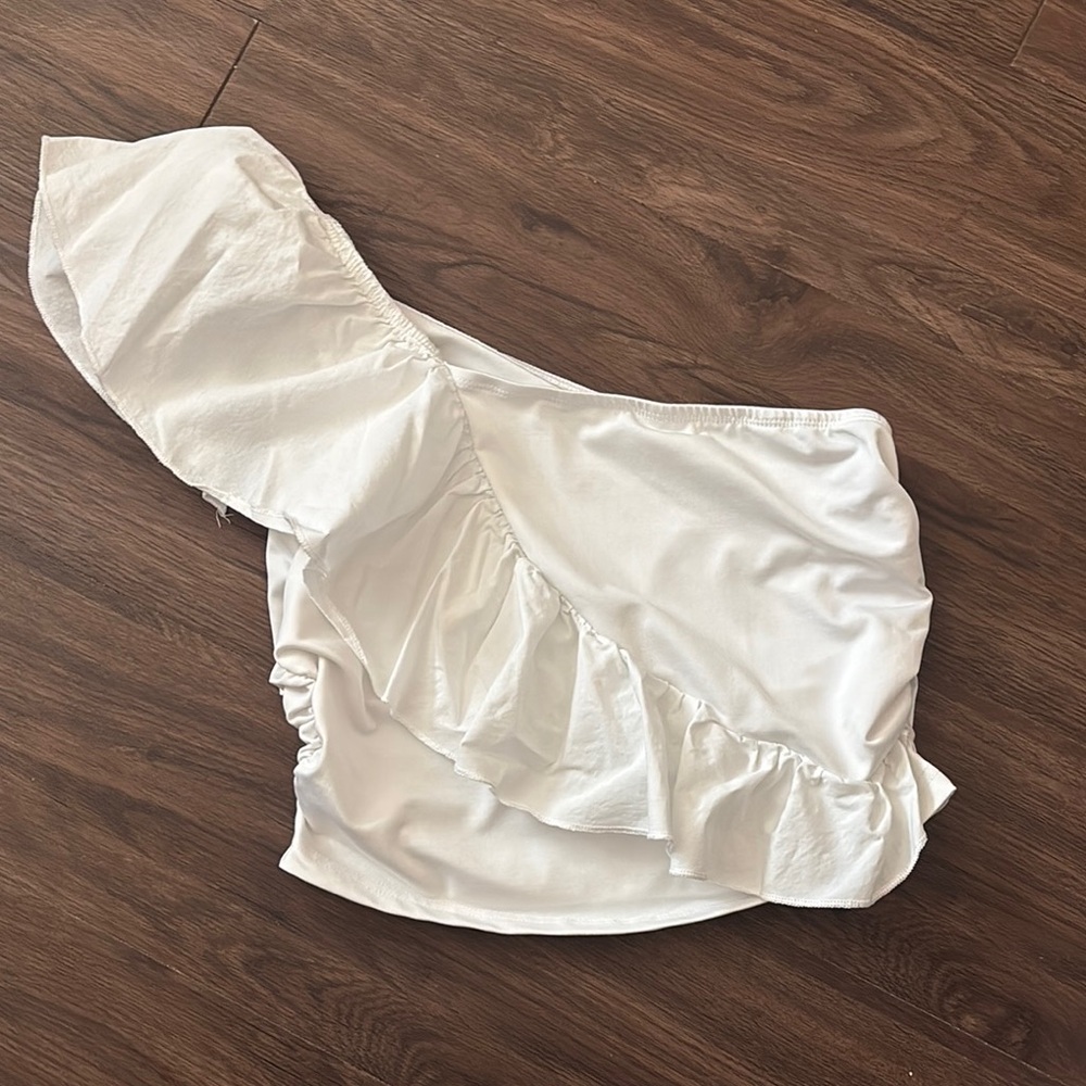 White One-Shoulder Ruffle Top